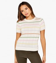 Apricot White Stripe Knit Short Sleeve T-Shirt